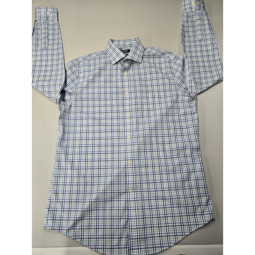 Lauren Ralph Lauren Green‎ Label Button Up Dress Shirt Blue/Green Plaid 15 1/2 M